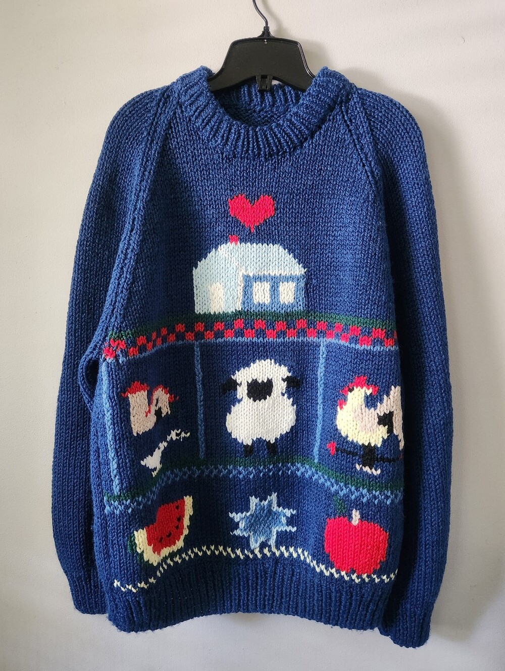Handknit Country Farm Theme Sweater